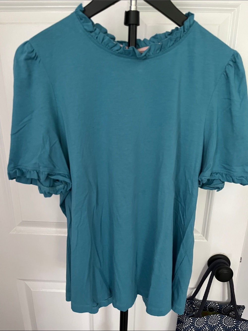 Boden Teal Ruffle Neck Short Sleeve Tee